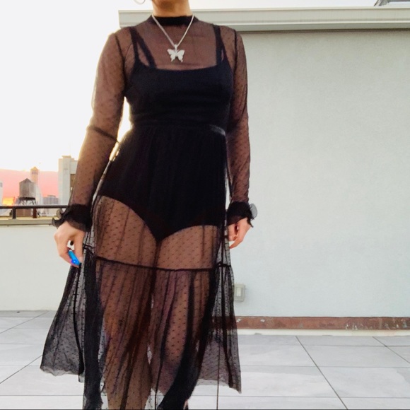 Who What Wear Boho Sheer Full Lace Mesh Long Dress - Picture 12 of 16